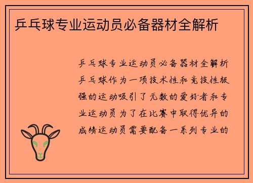 乒乓球专业运动员必备器材全解析